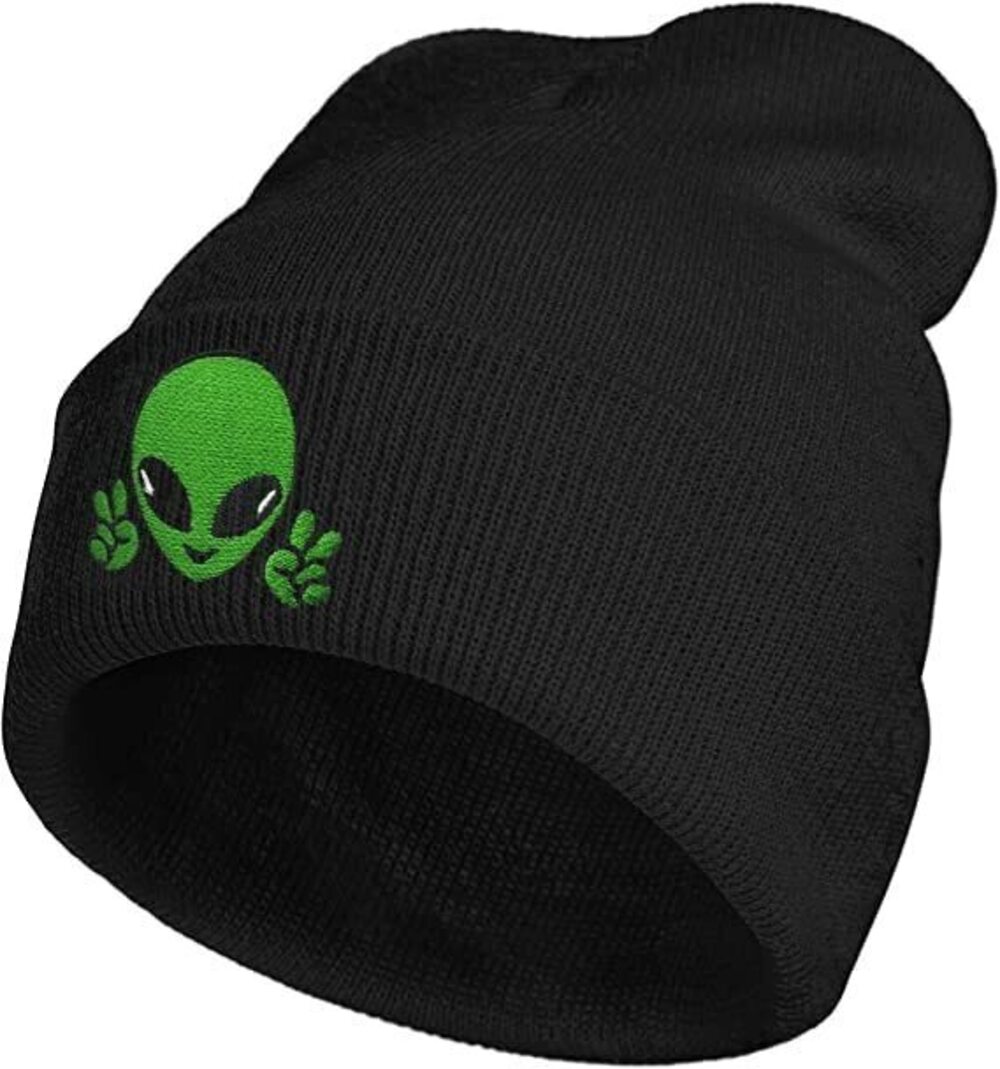 1547 Alien Embroidered Knit Beanie Hat - Skull Cap Slouchy Winter Hat &